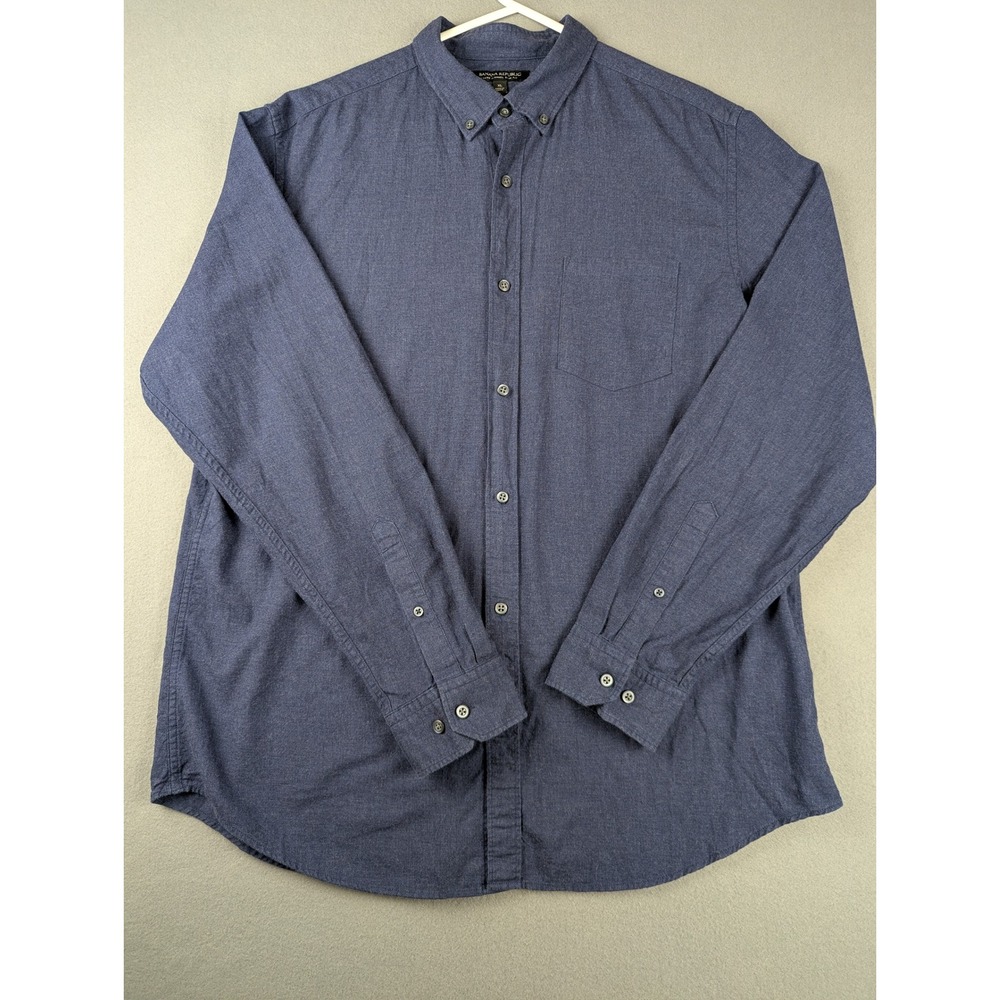 Banana Republic Luxe Flannel Slim Fit Shirt Mens XL Navy Blue Cotton Button Down